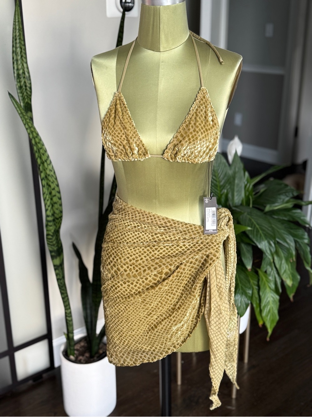 PLT Velvet Olive Devore Bikini Set & Matching Sarong